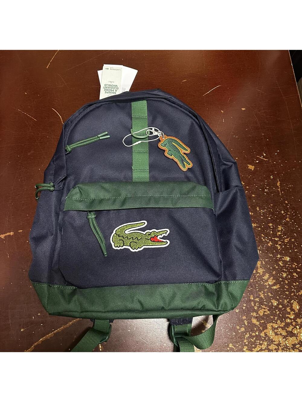 Lacoste Backpack Color Navy Alligator Logo Adjustable Straps Zip Pocket unisex